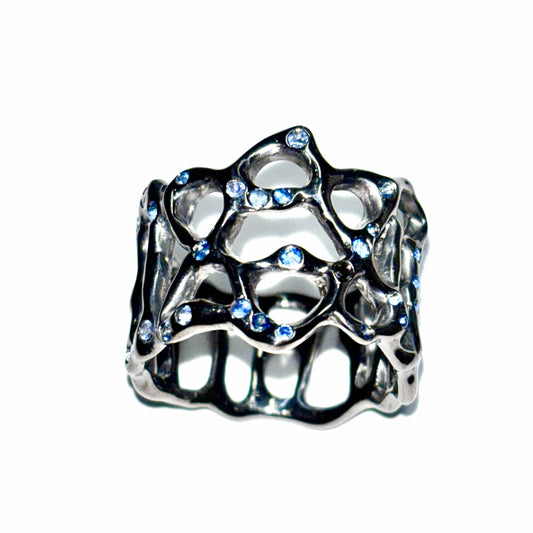 Silver Magen David fine structure ring with diamond accents