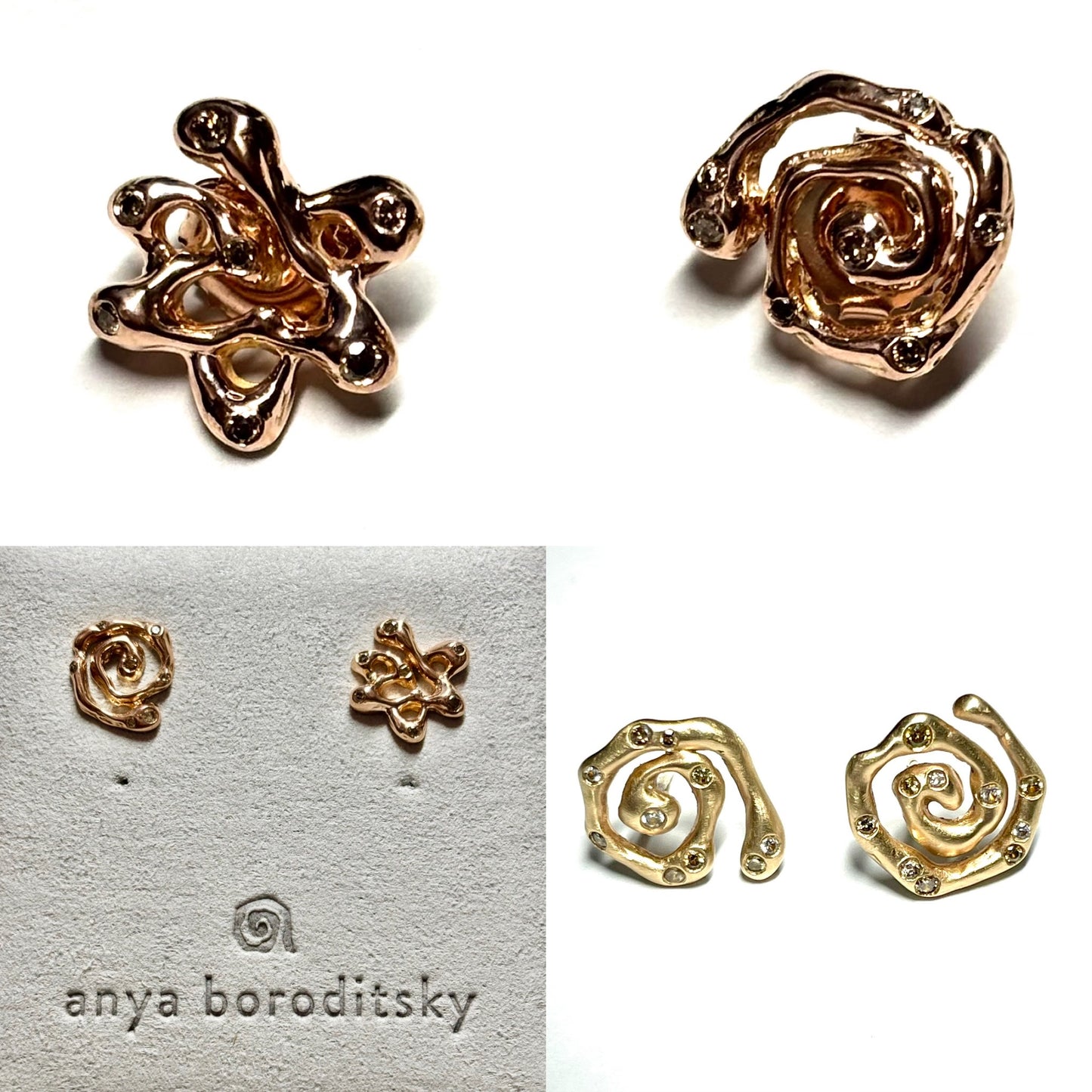 Gold Magen David and swirl mismatched studs